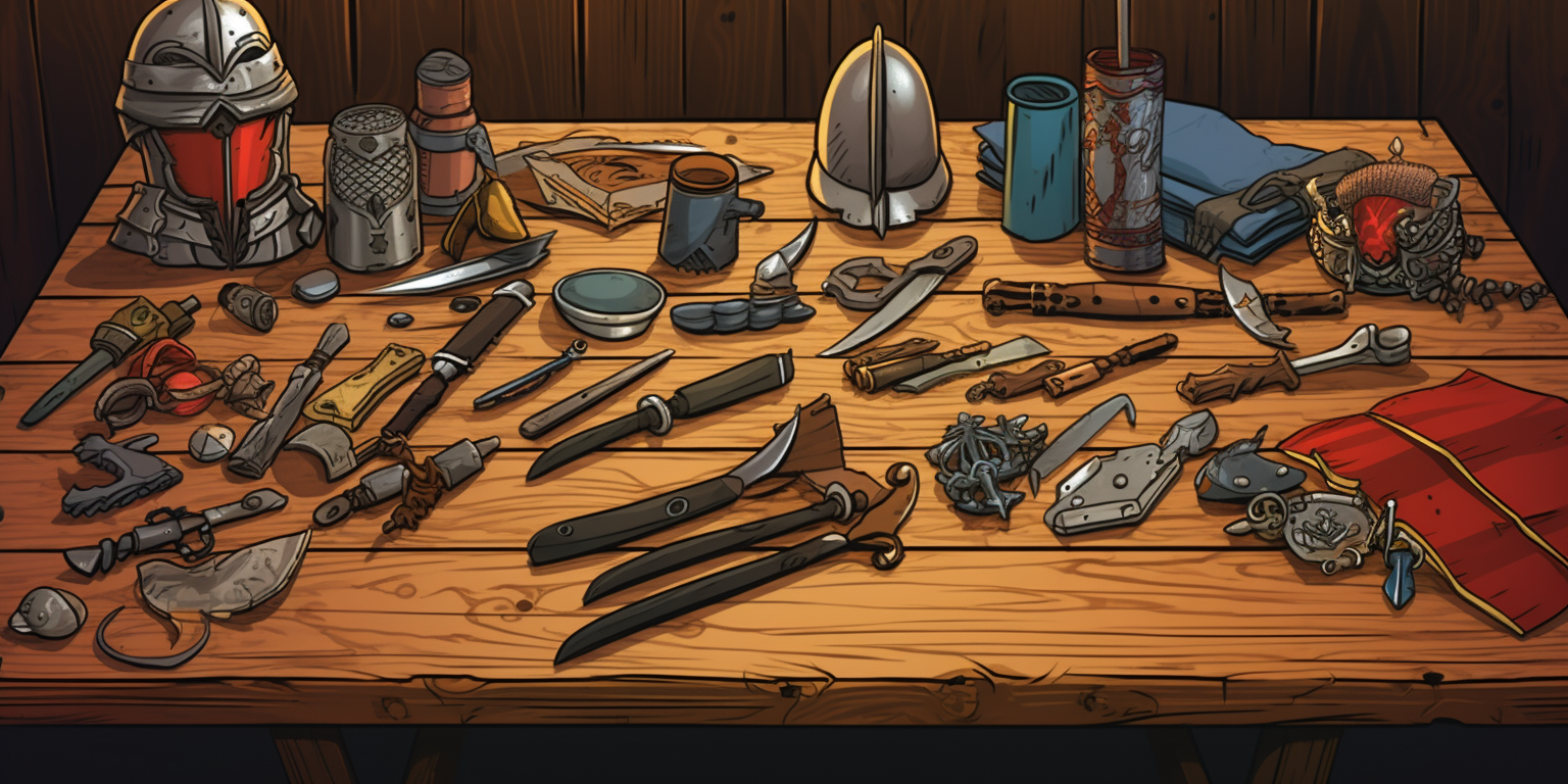 Cartoon-style medieval weapons and armor