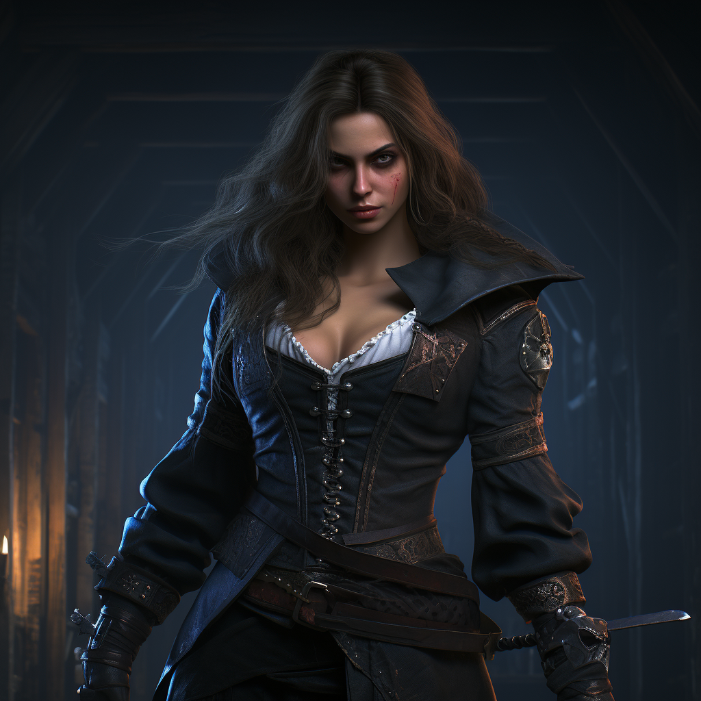 Medieval woman with hook swords