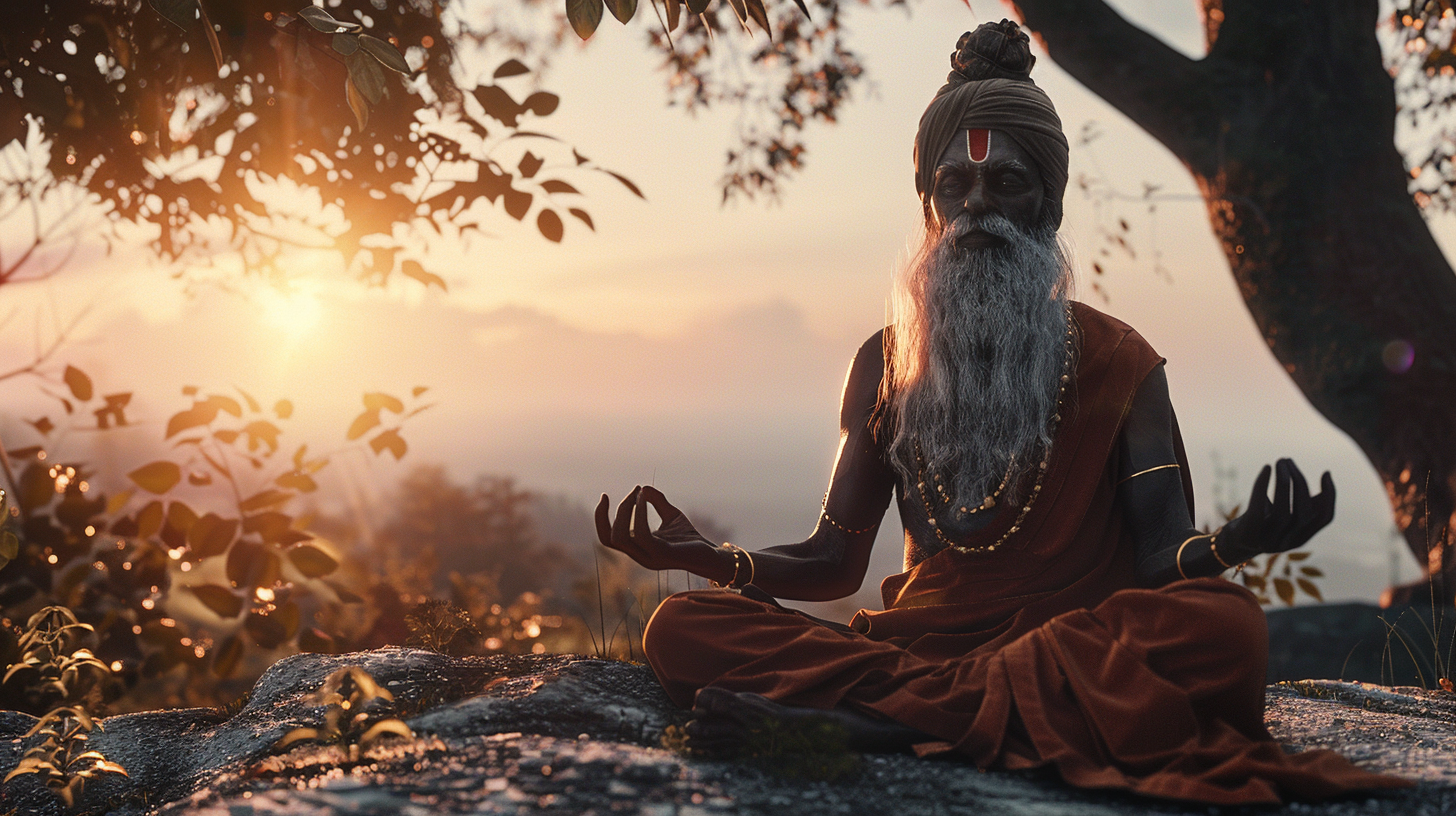 Meditating Indian Hindu Sage Silhouette