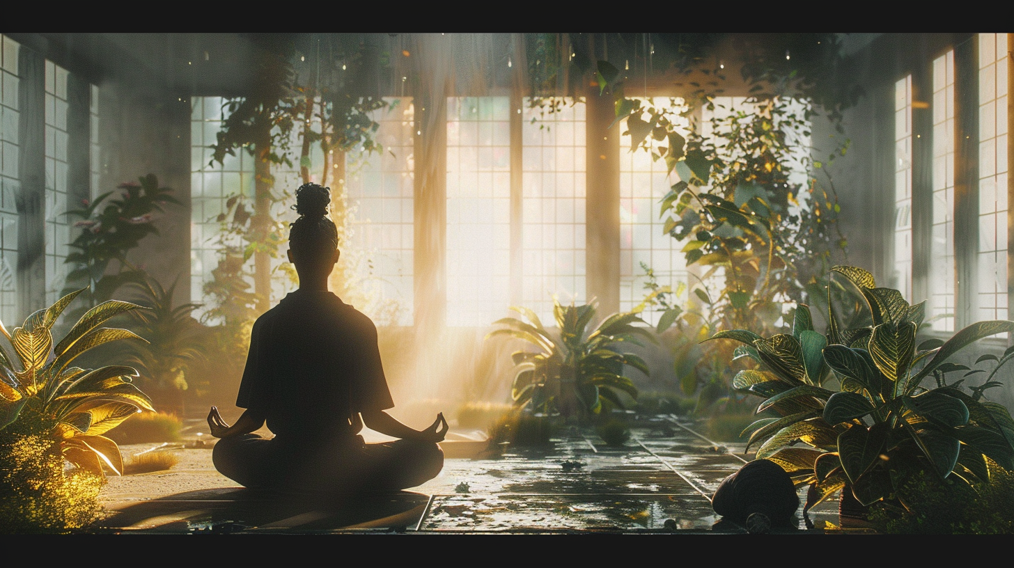 Detailed Meditating Sage Silhouette Image