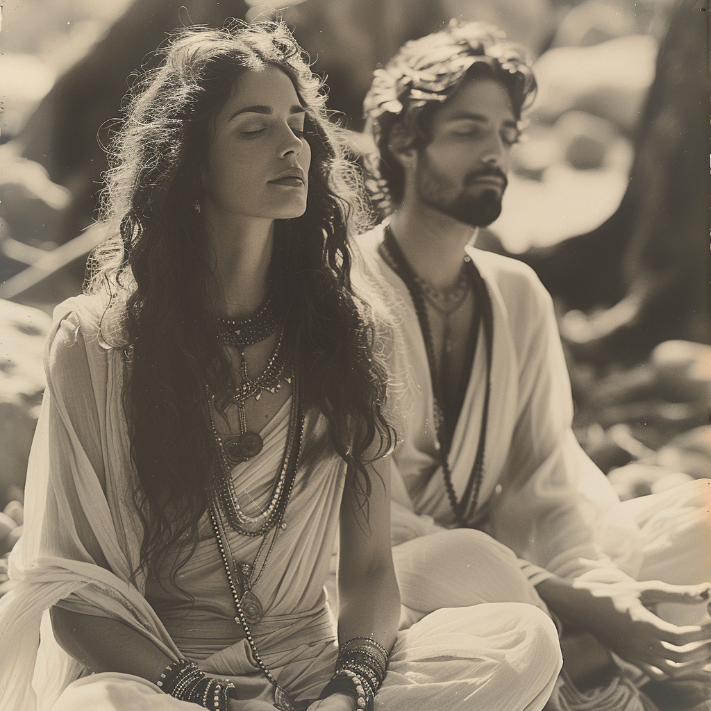 Meditating Tantra Couples in Vintage Setting