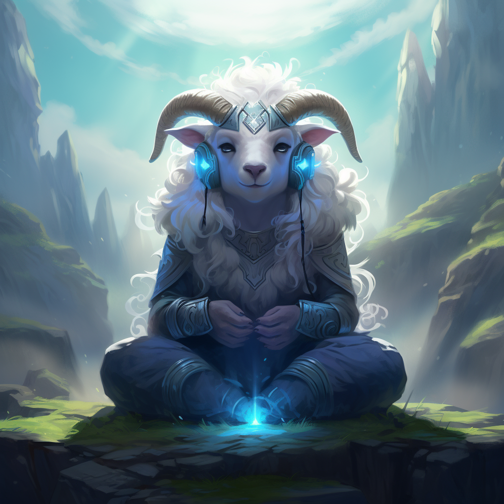 Meditating sheep in League of Legends artstyle