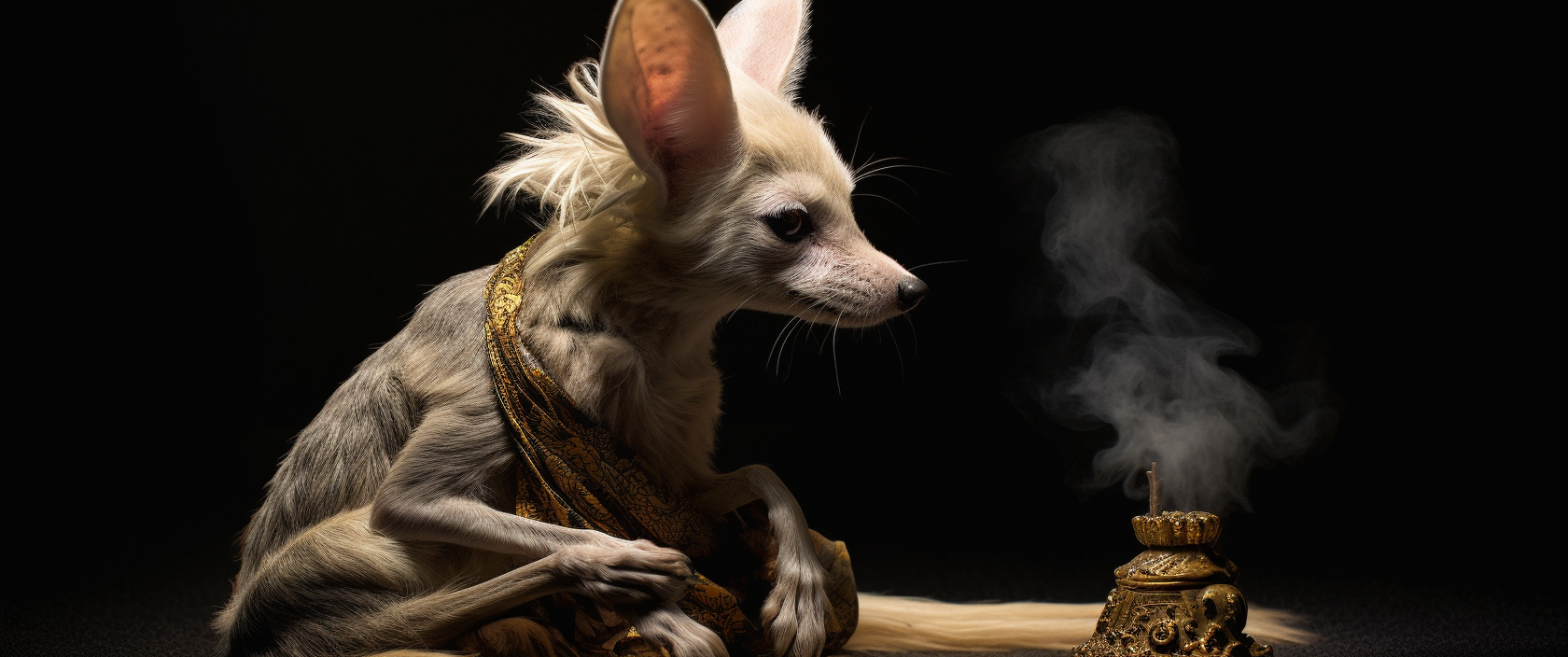 Aged wise fennec fox meditating