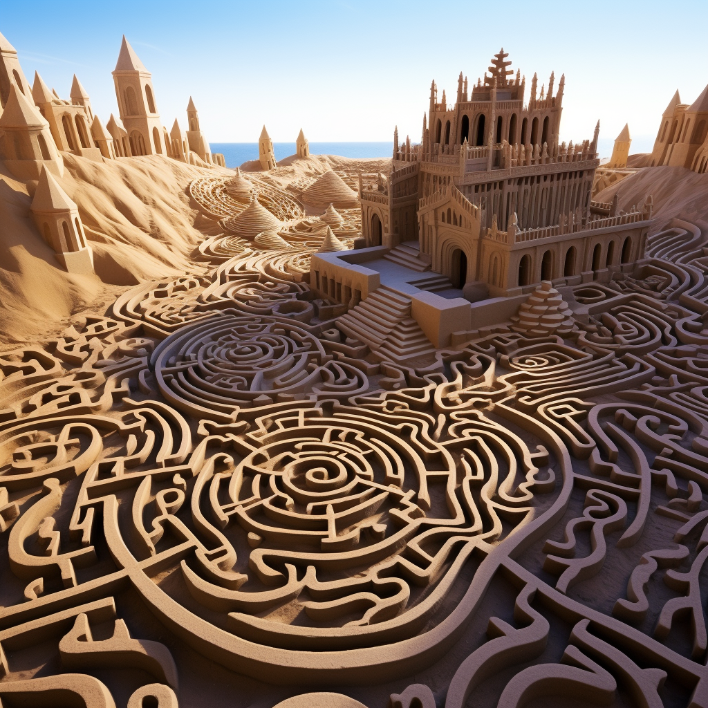 Meditative sand art maze puzzle fantasy