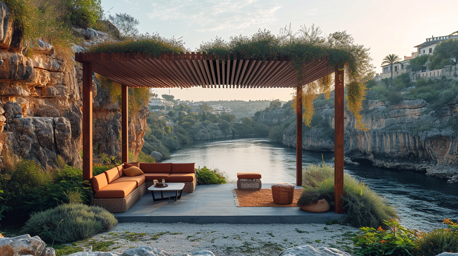 Minimalist Pergole with Vegetation near River in Toledo