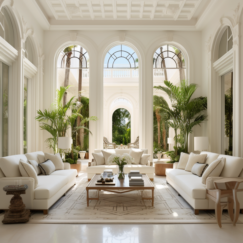 Mediterranean living room with neoclassical architecture