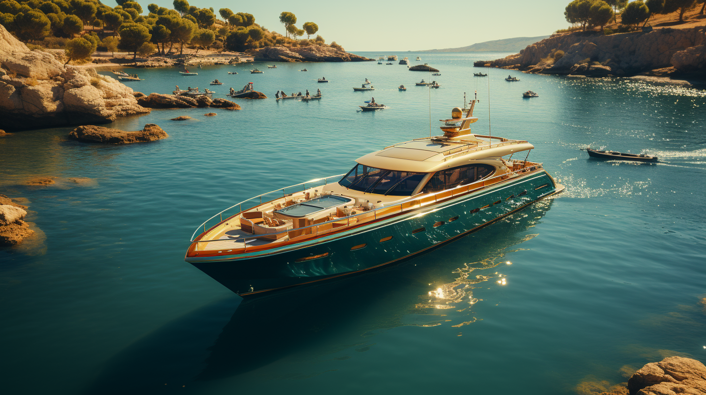 Group of people on a luxury yacht in the Mediterranean Sea