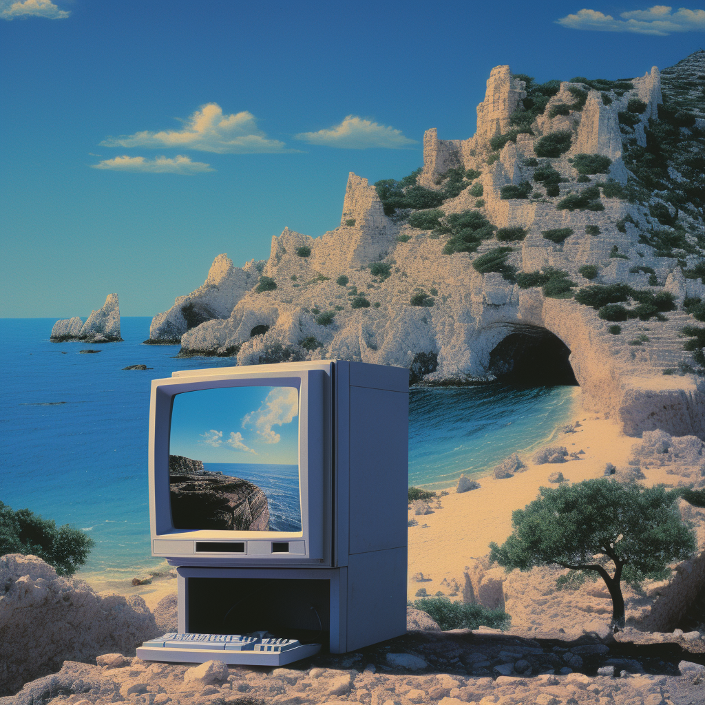 Mediterranean computer advertisement with scenic views