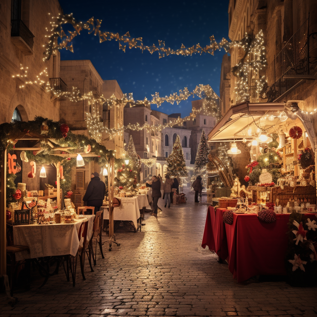 Colorful Christmas market in Mediterranean town