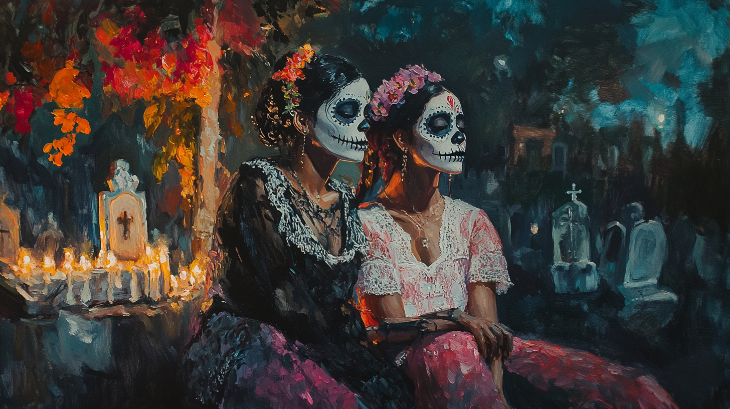 Oil Painting Mexican Women Night Dead