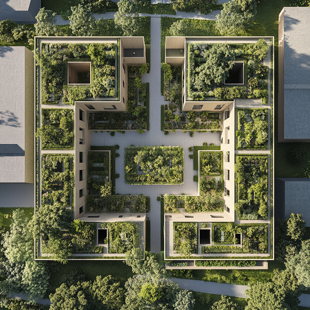 Green Minimalist Courtyard Building