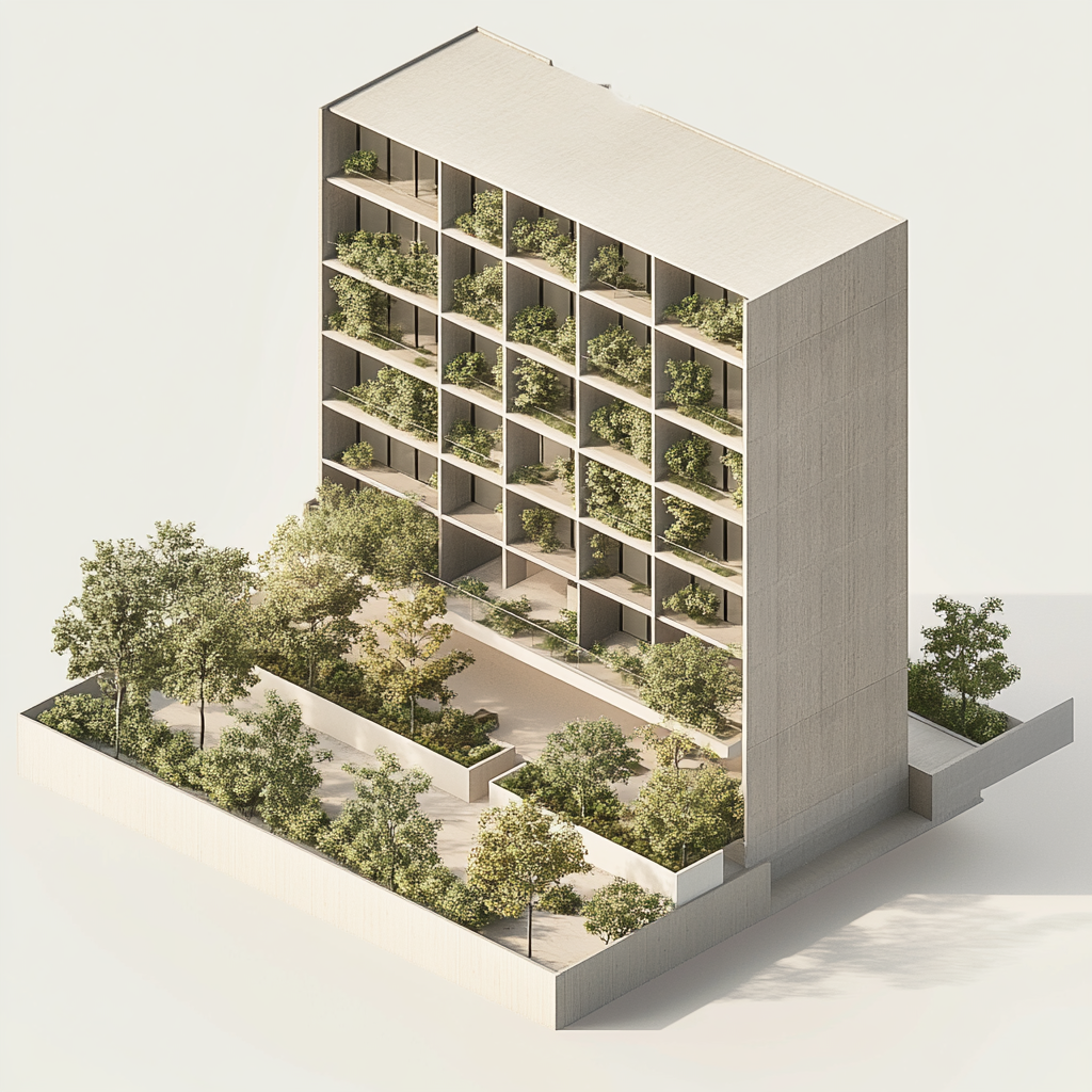 Minimalist Green Facade Building View