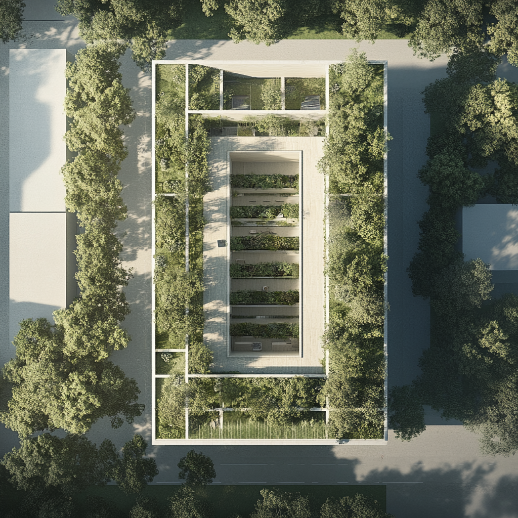 Aerial view minimalist green building