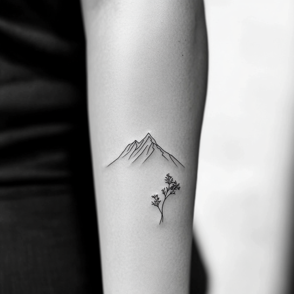 minimalist mountain tattoo with flower