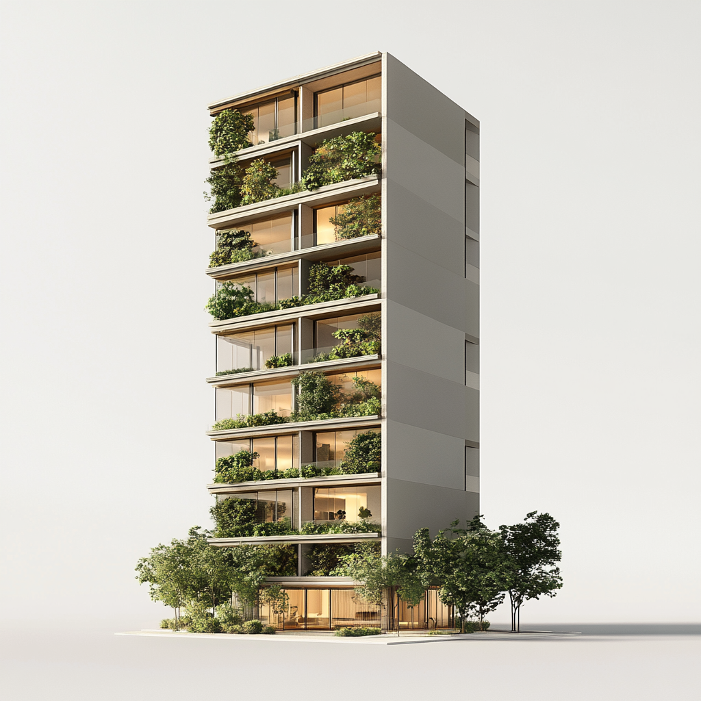 Isometric Photo Green Building Minimalist Design