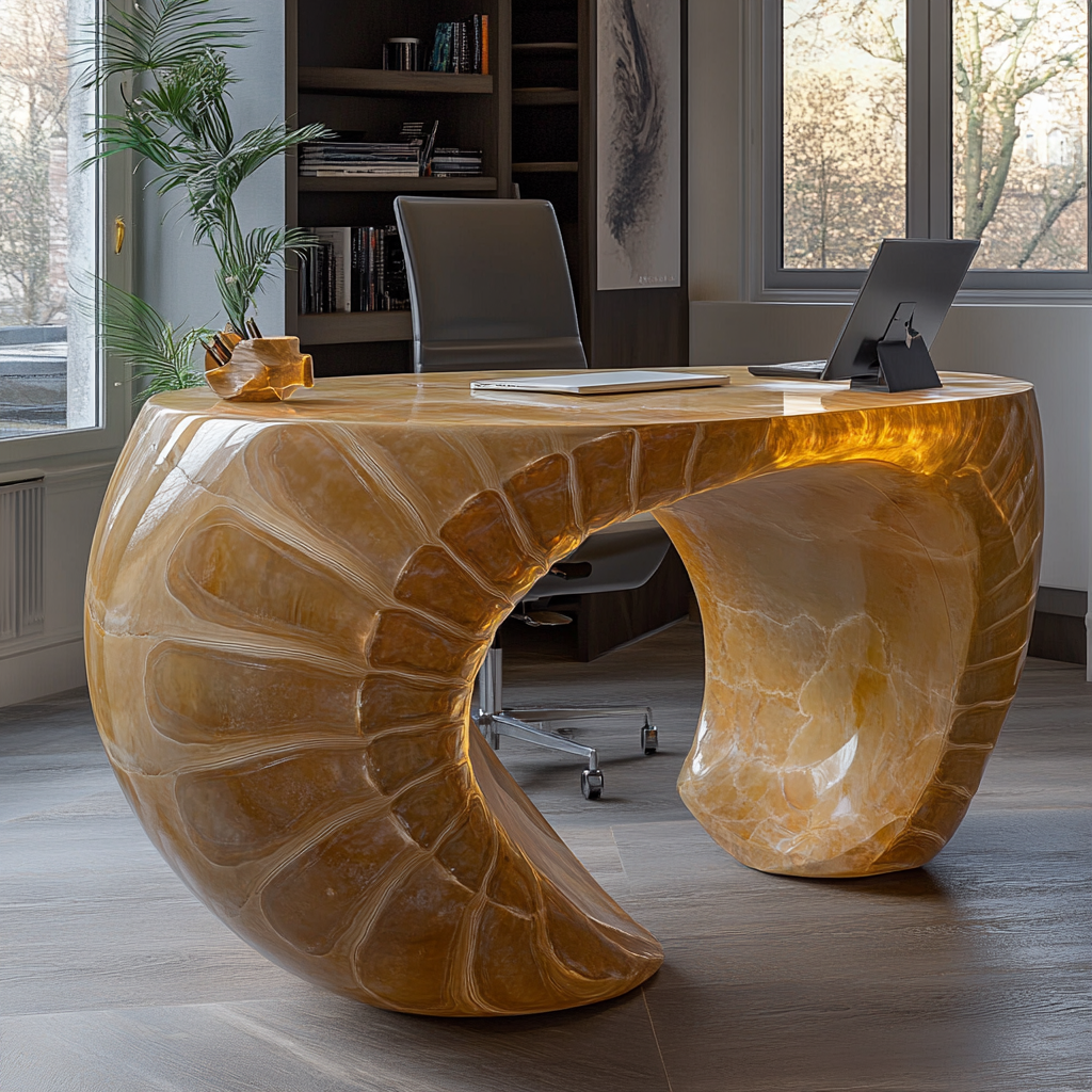 Modern Ammonite Fossil Desk Concept