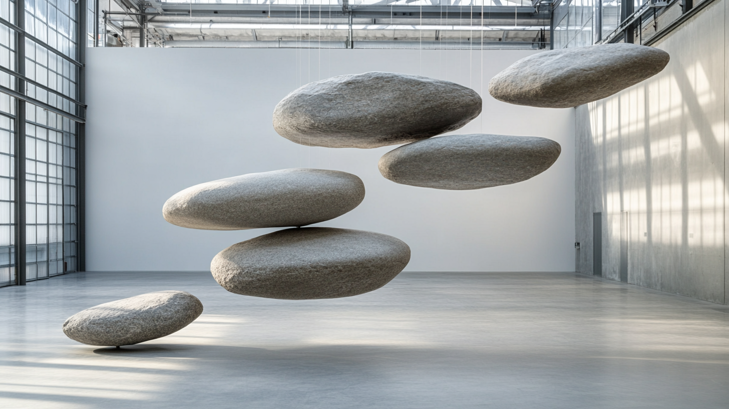 Modern art sculpture stones suspended stairs