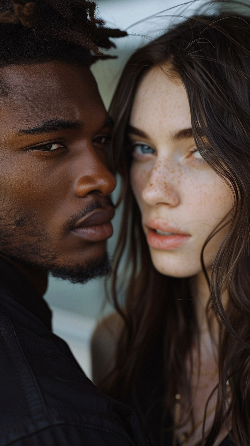 Black man looking at white woman