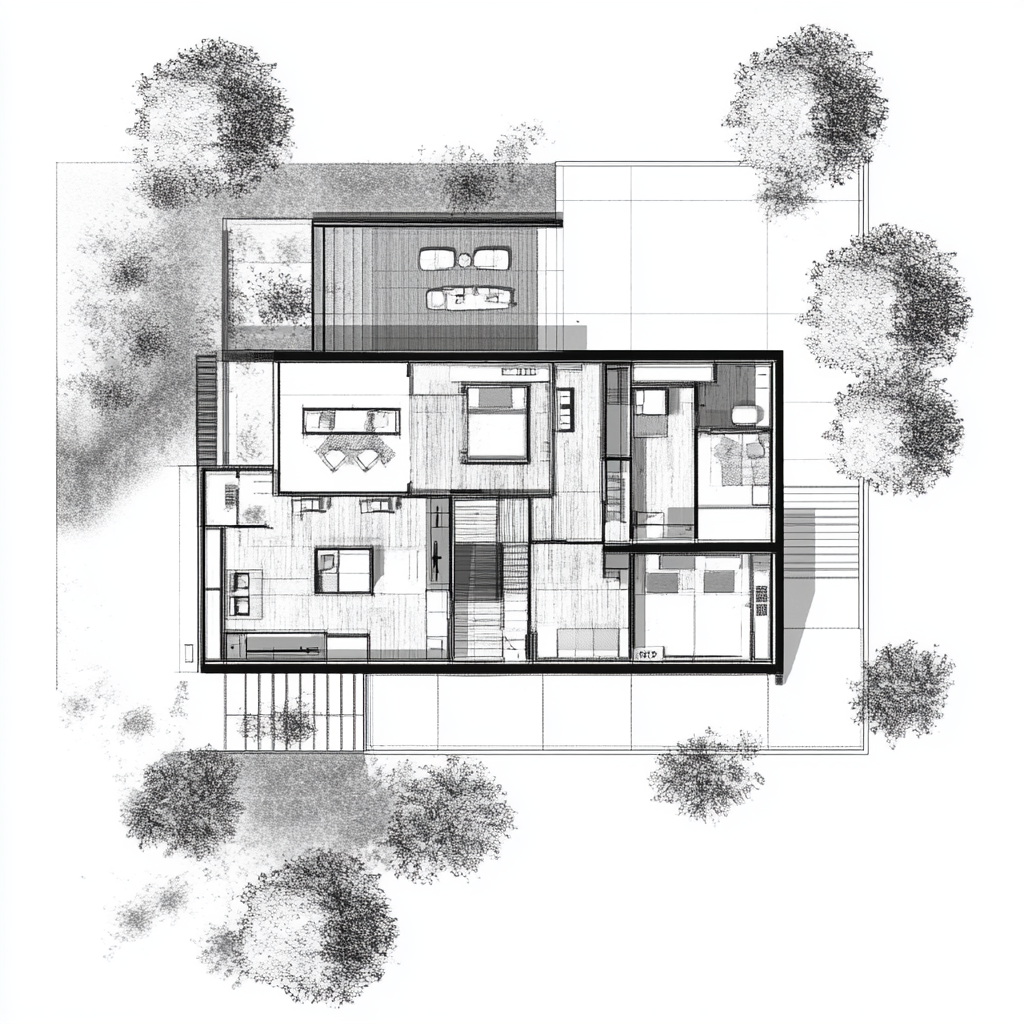 Black and white luxury house plan