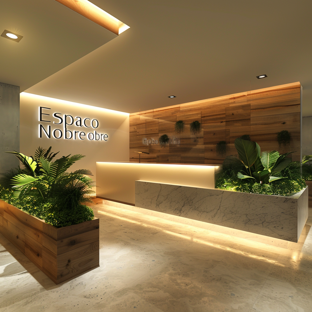 modern hotel reception desk plants