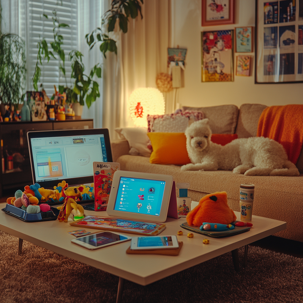 Modern living room with pet care items