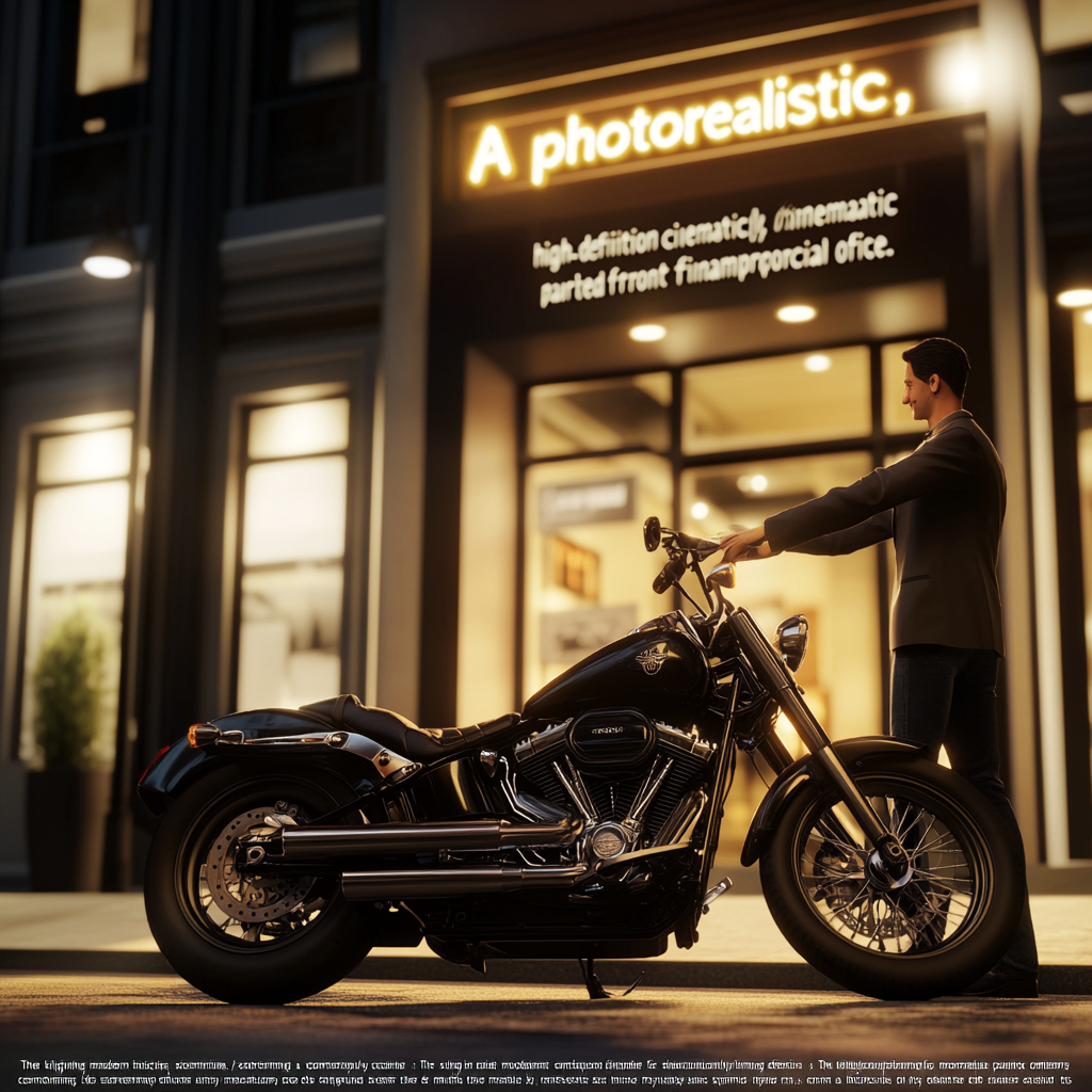 Sleek modern motorcycle parked outside office