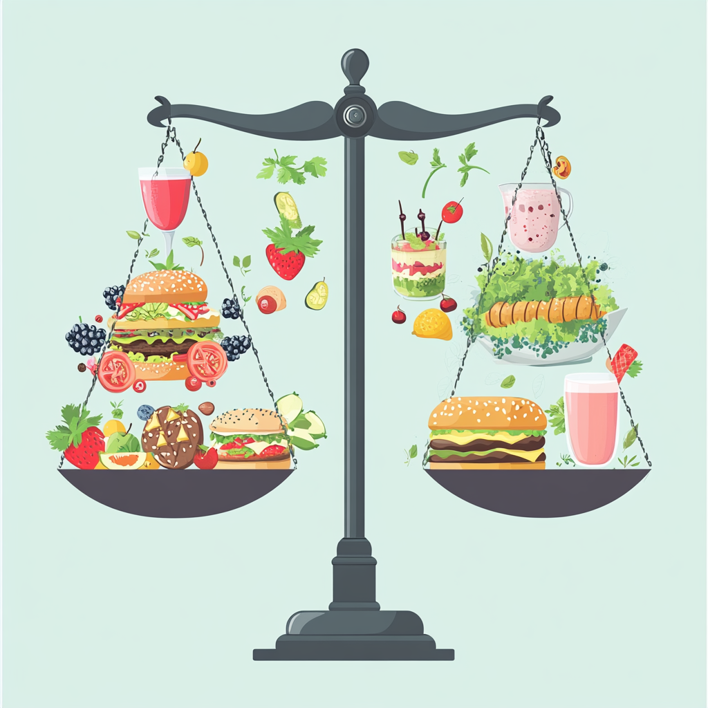 Modern Weighing Balance Healthy vs Indulgences