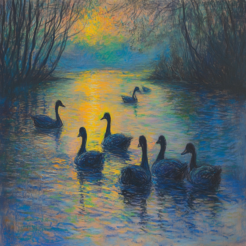 Monet scene with swans