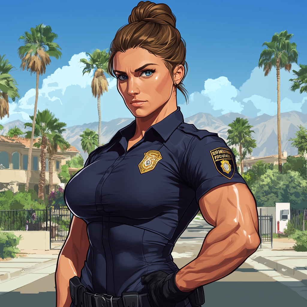 Muscular Police Woman Profile Illustration