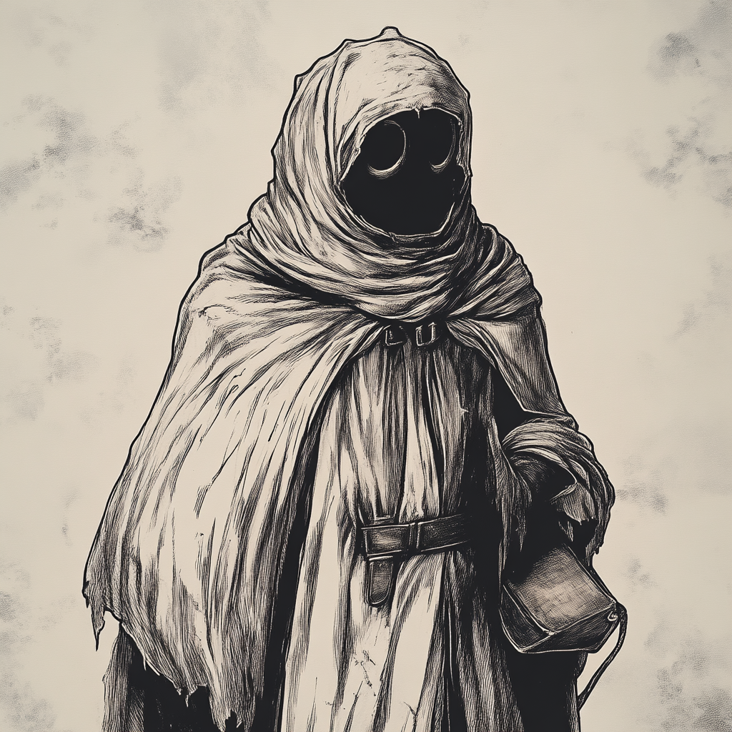 Mysterious Figure with Cape and Sack