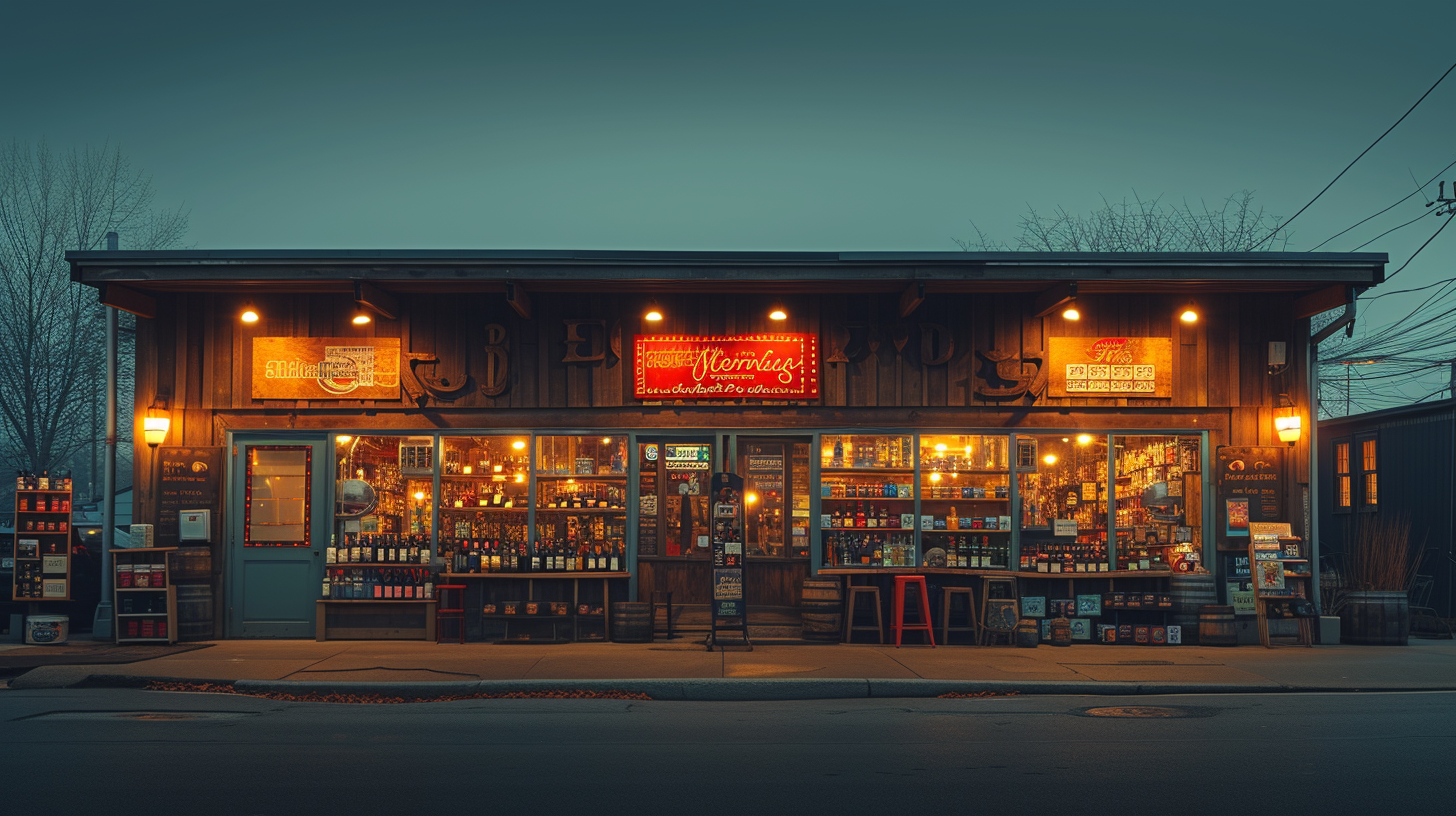 Neighborhood wine store exterior shot