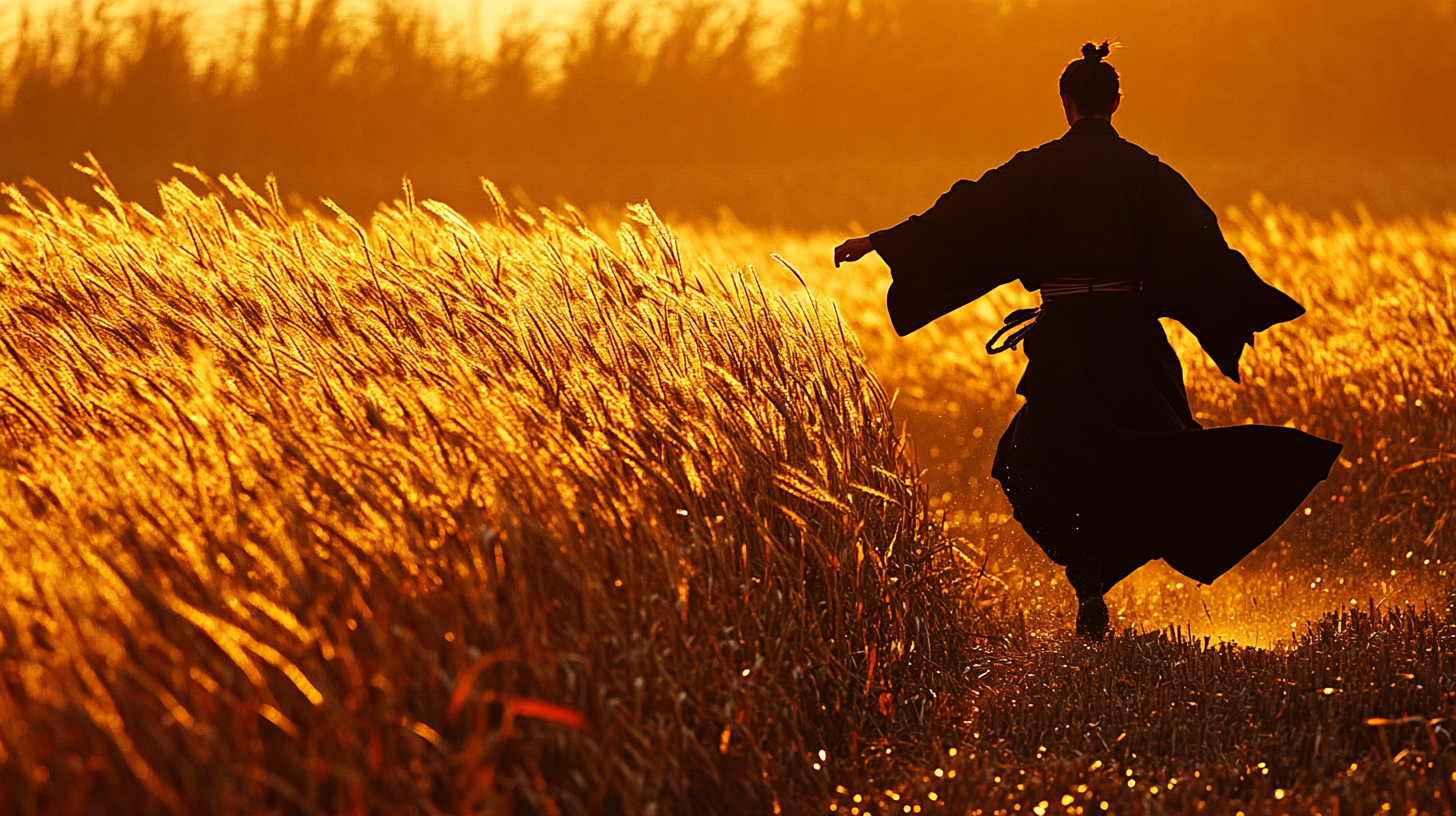 Nobleman running in Japanese field