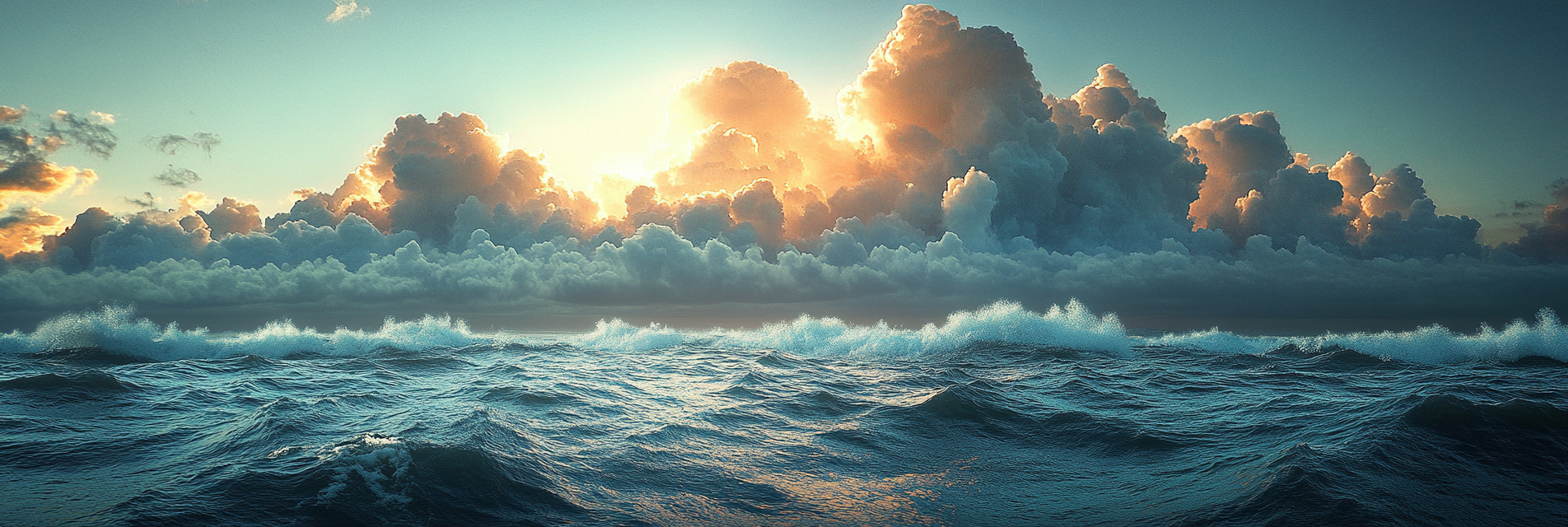 Stunning ocean waves under sunlight