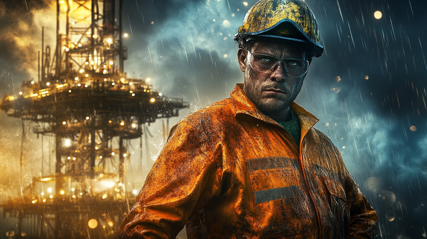 Oil rig worker in orange dungarees