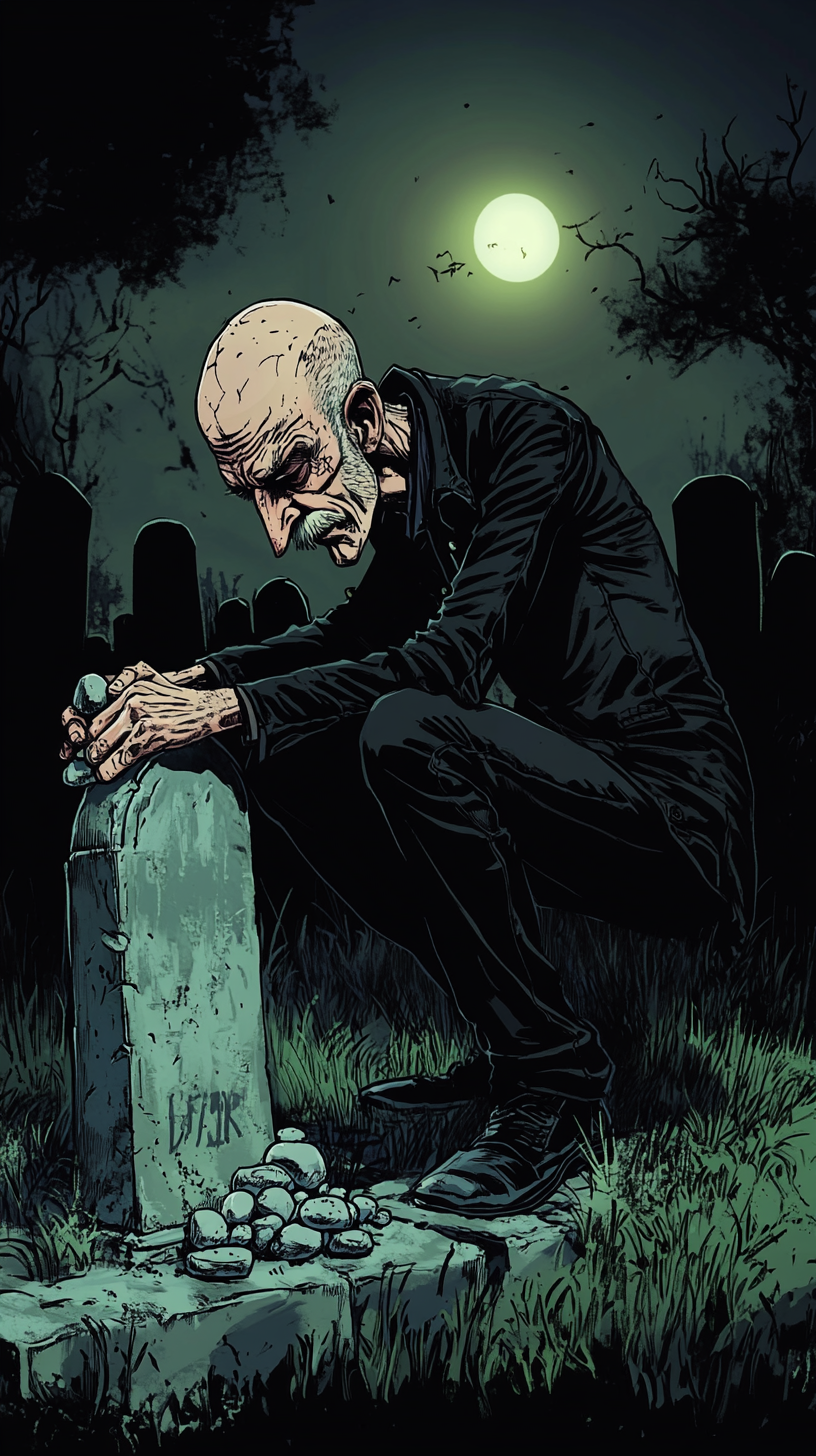 old man in graveyard