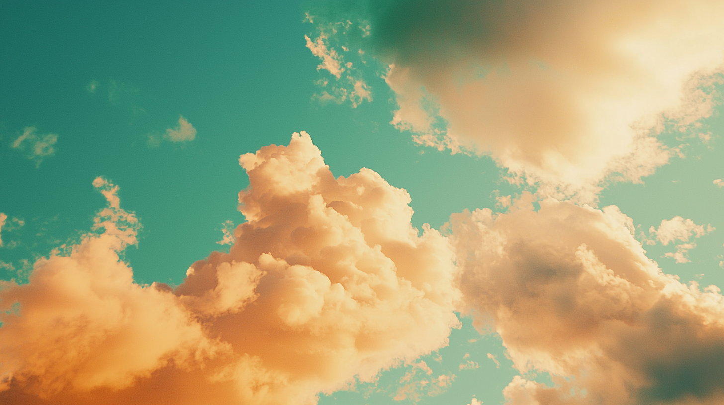 Orange and Green Clouds in Blue Sky