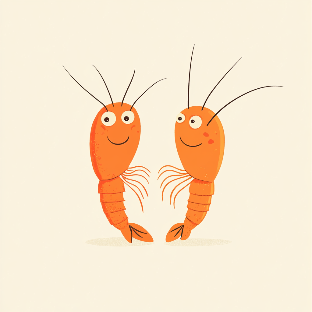 Two Cartoon Orange Shrimp