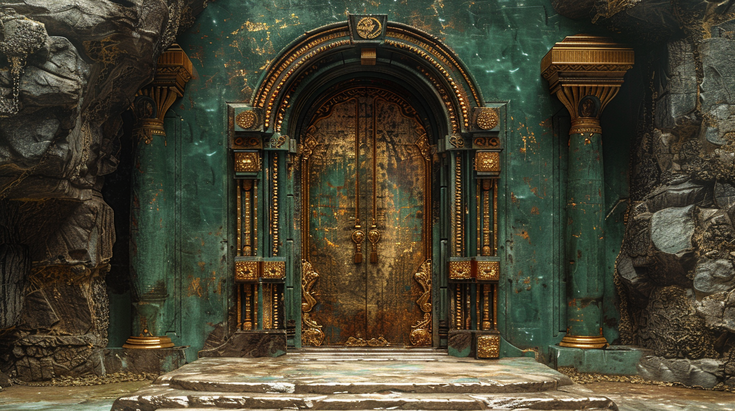 ornate golden door treasure room