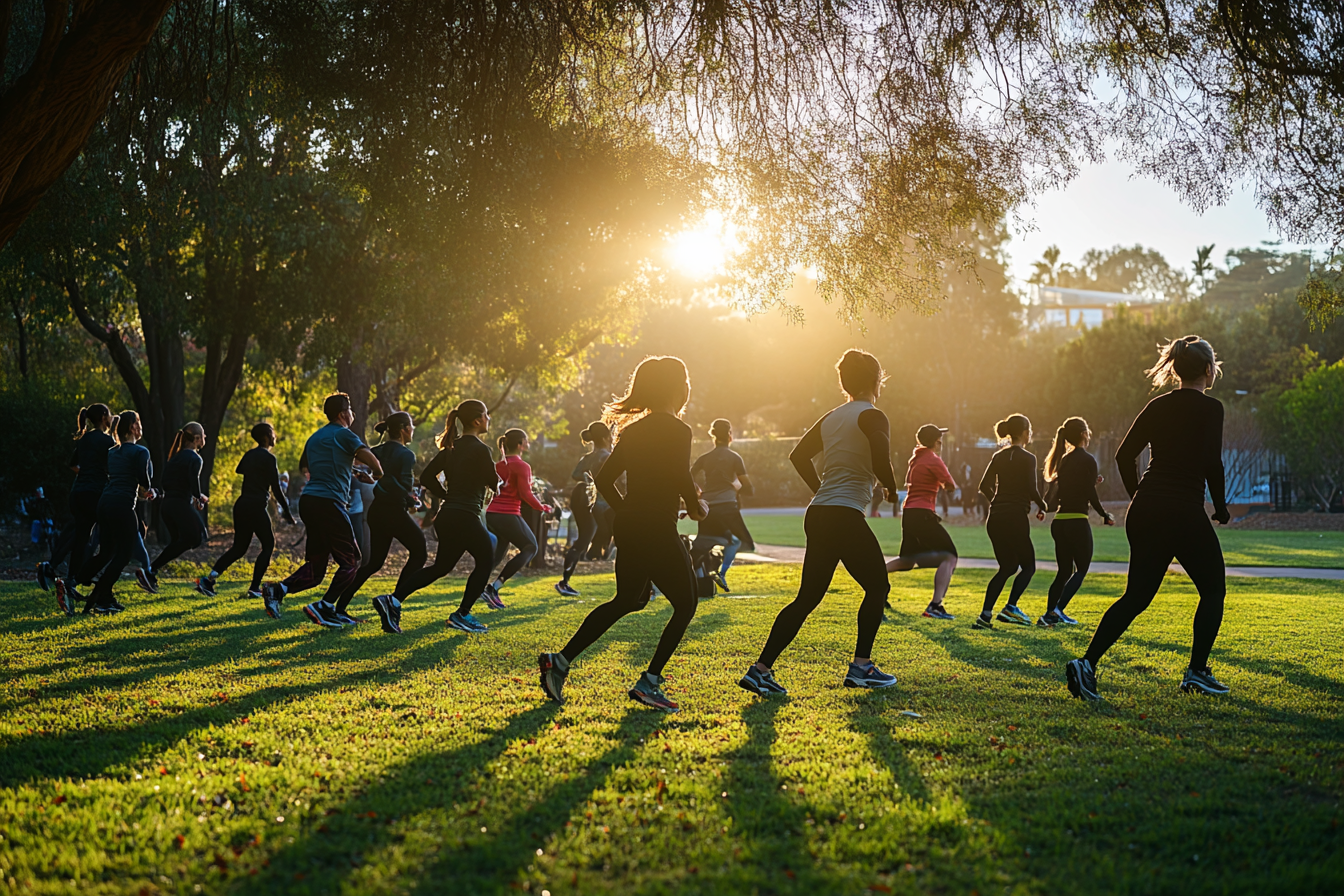 diverse group exercising in park