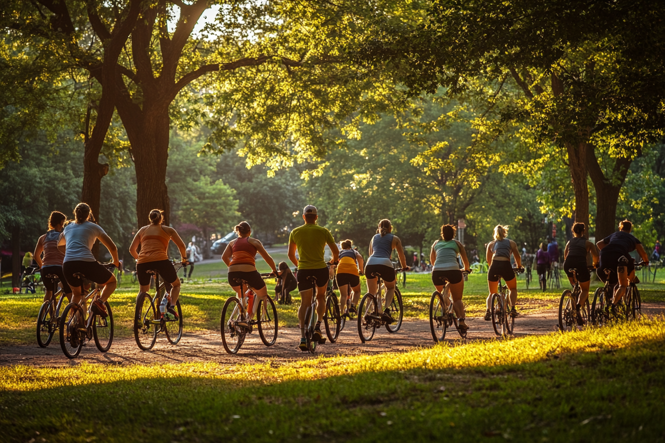 Group of people outdoor fitness park