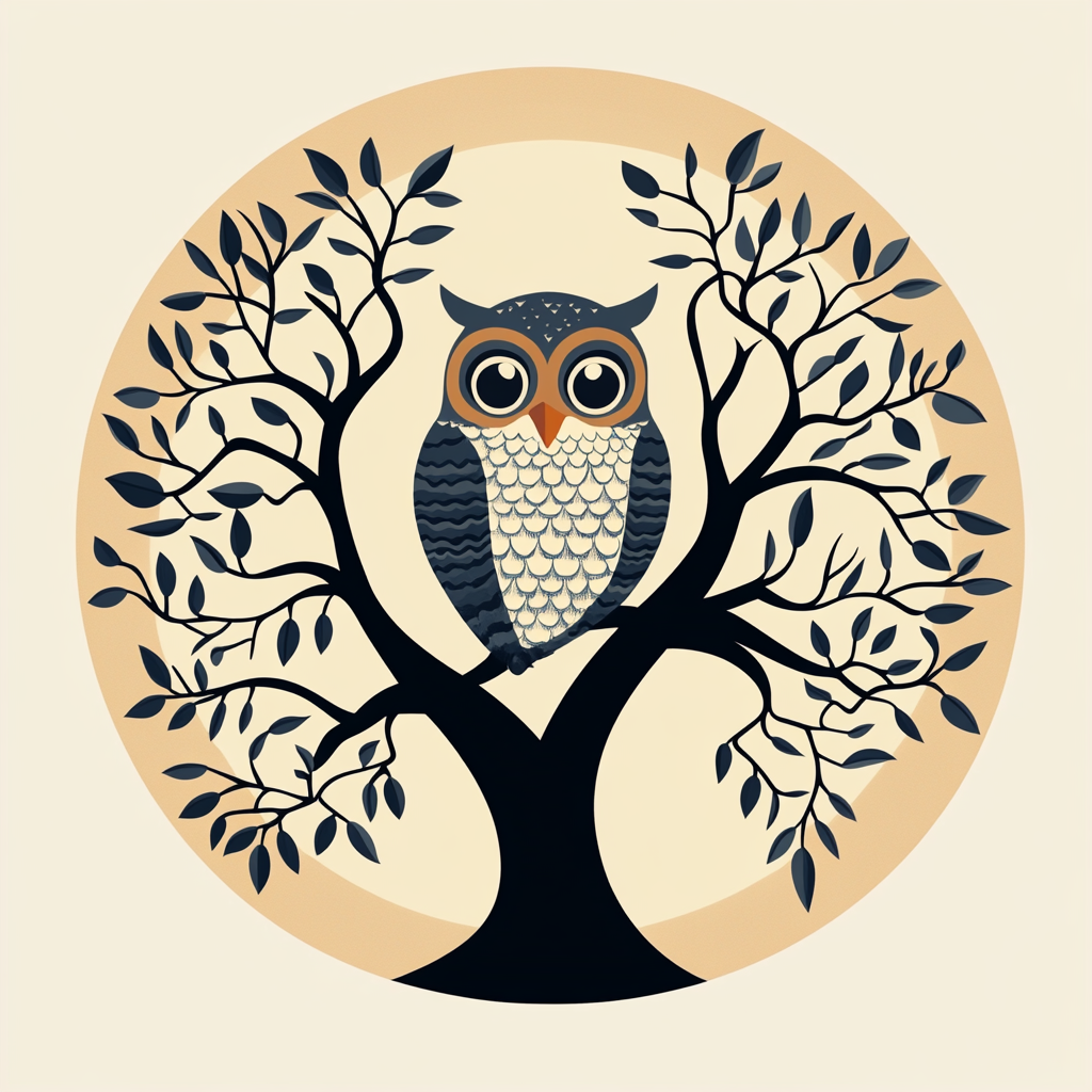 Owl in Tree Vector Art