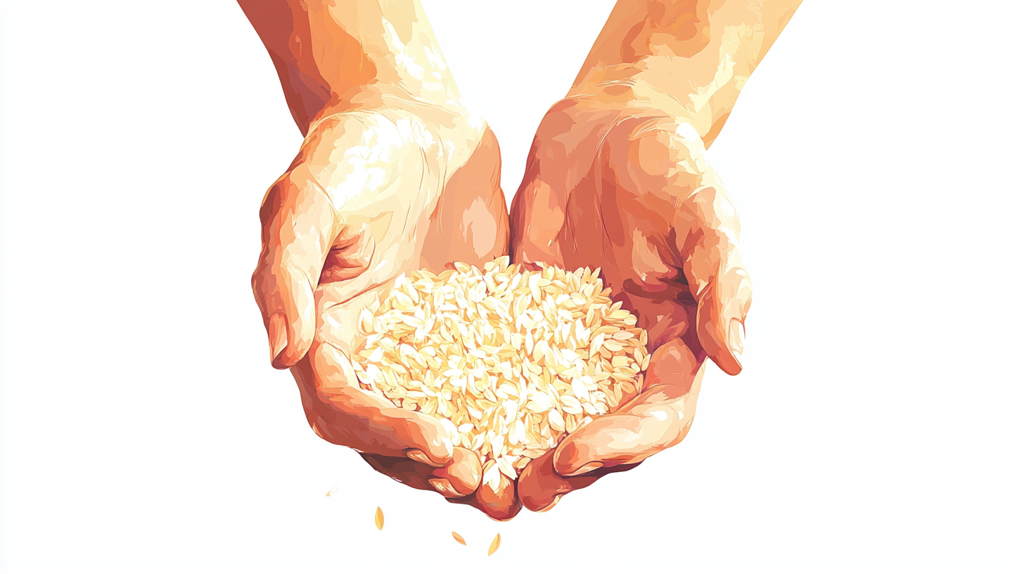 Hands Cupped Offering Grain White Background