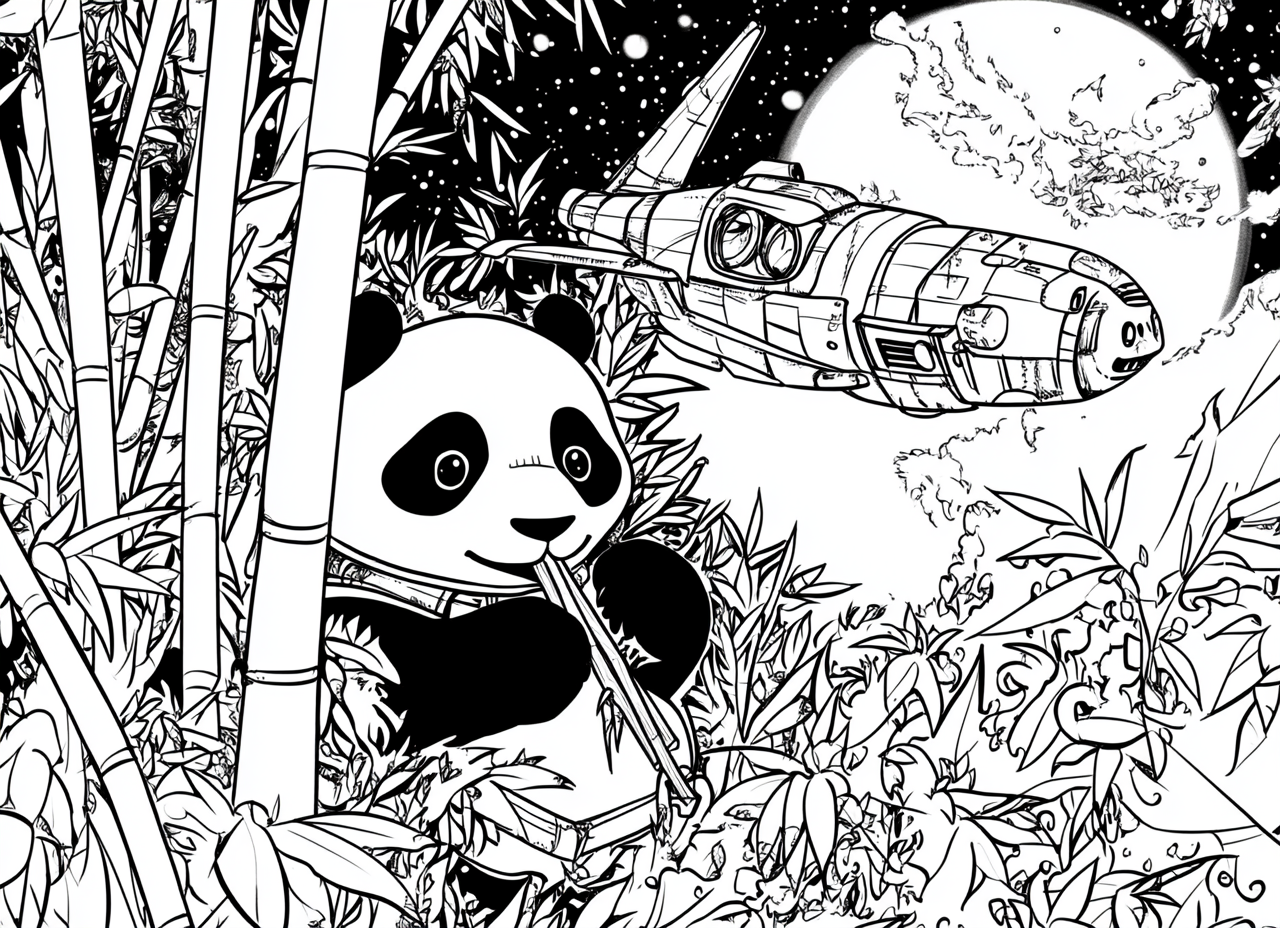 Panda sitting in bamboo forest eating bamboo