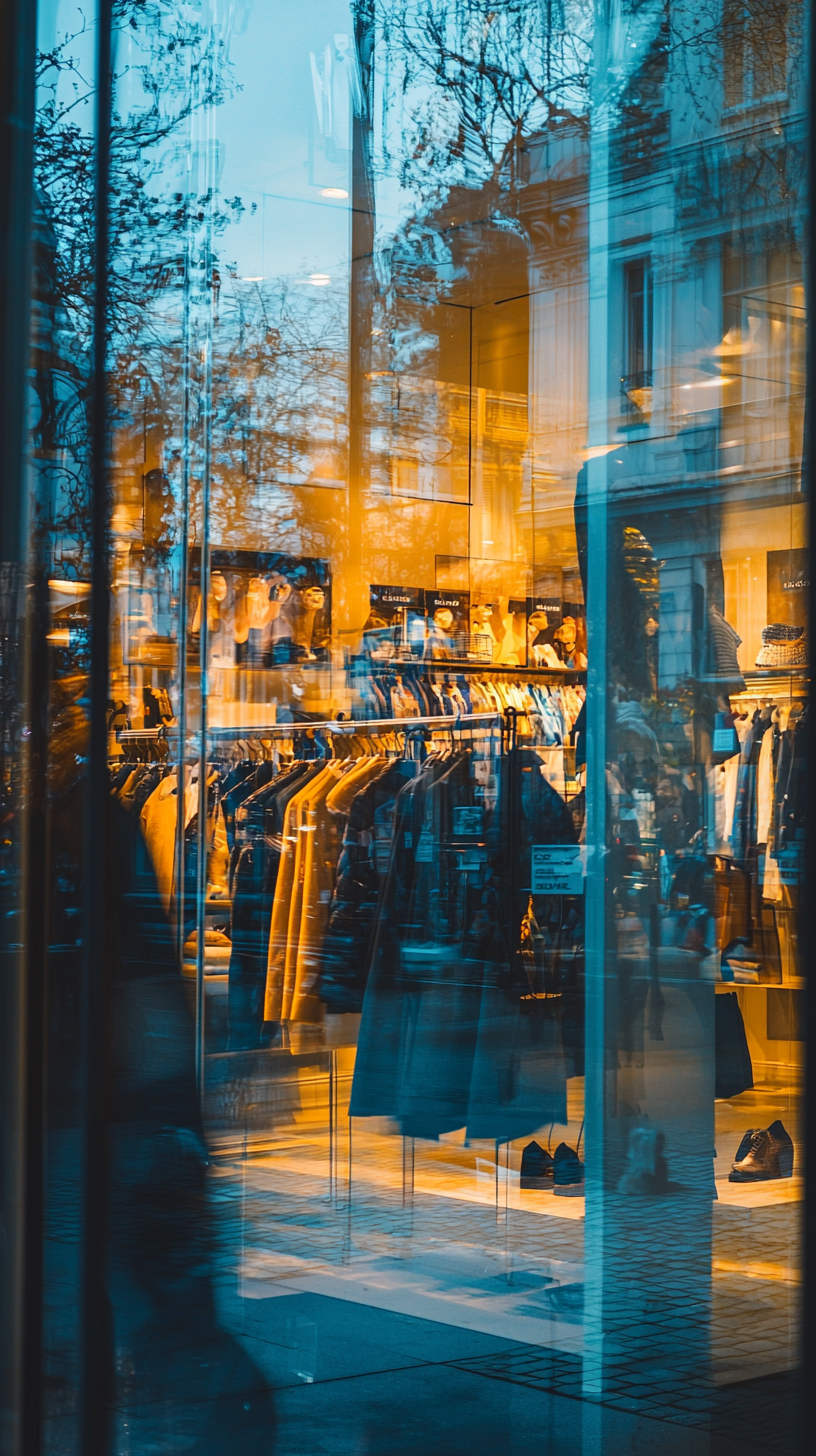 Parisian clothing store reflection window