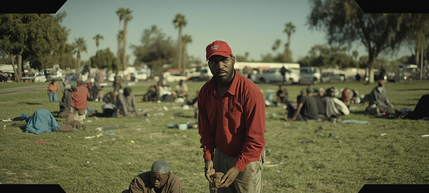 Anamorphic shot park Compton Marcus homeless