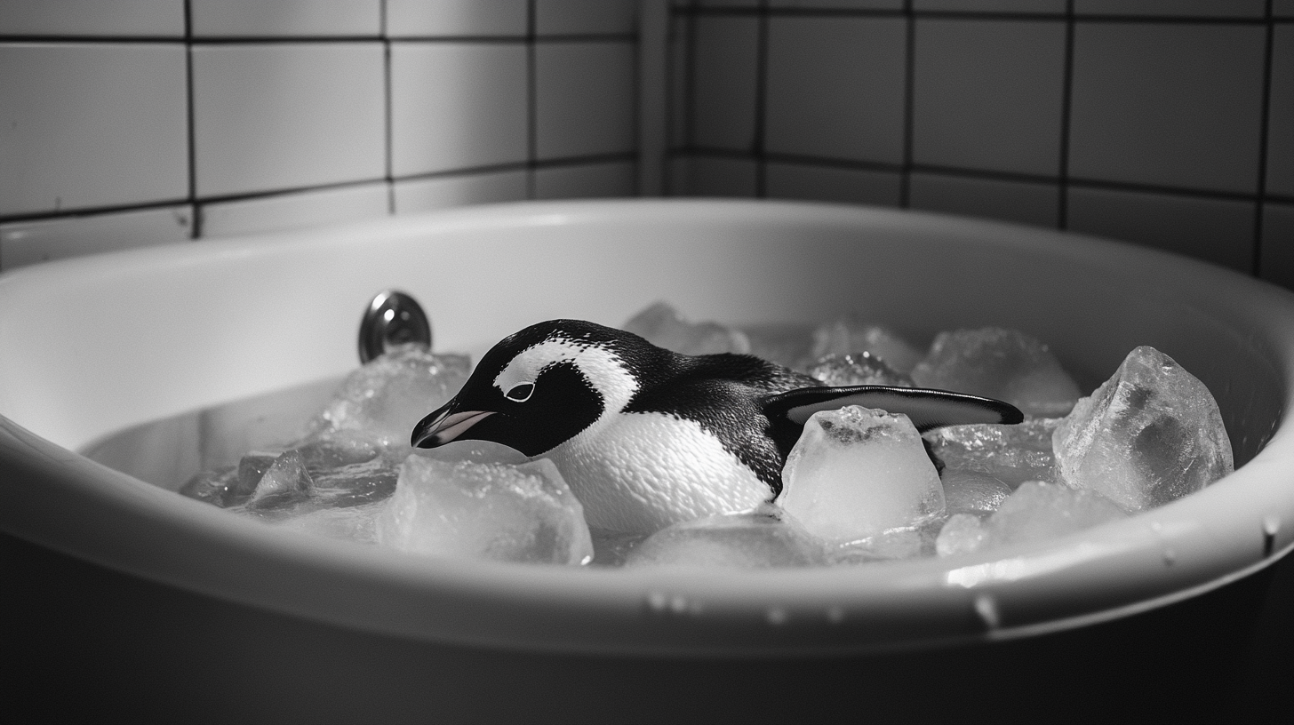 Penguin in Ice Bath