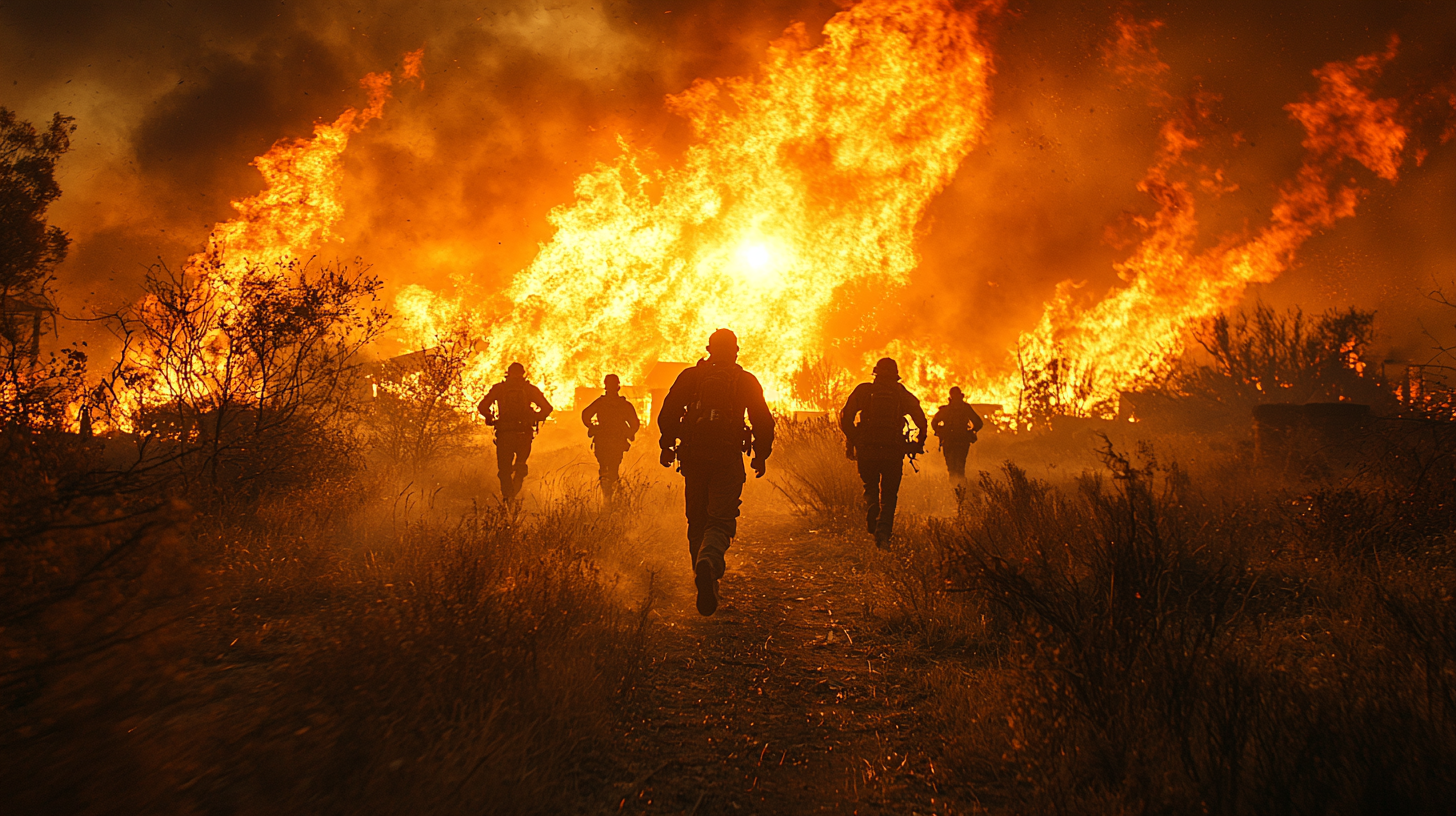 Terrified people running from wildfire