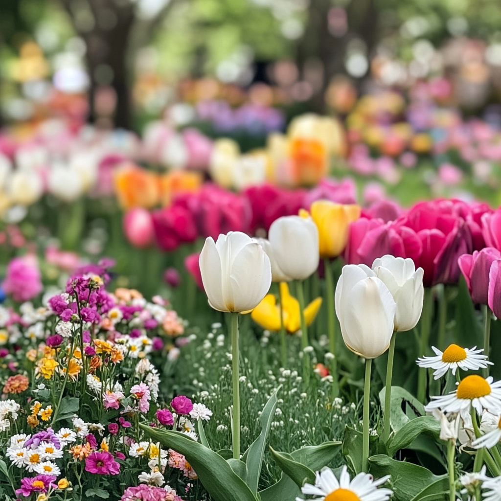 Blooming flowers in vibrant garden