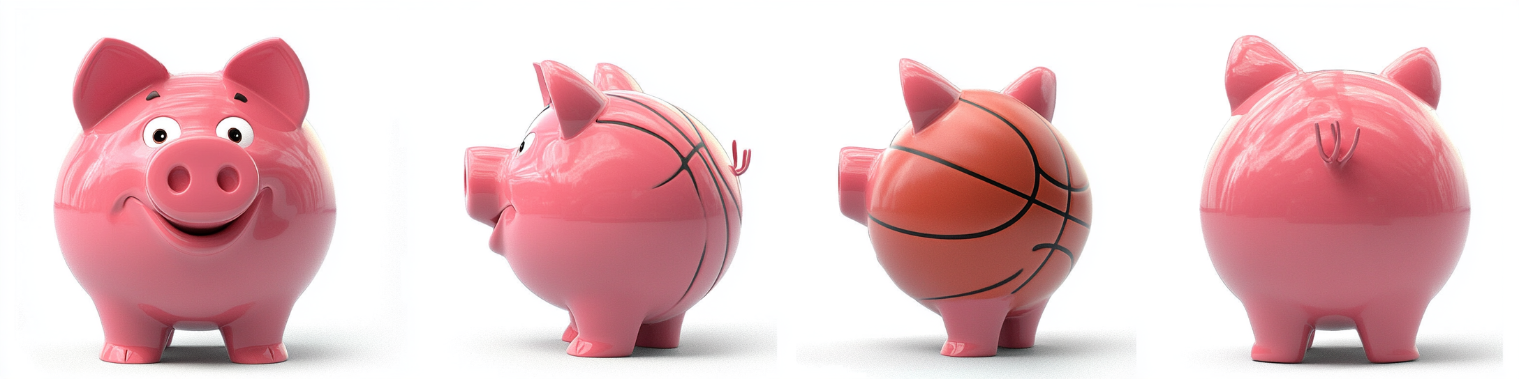 Pink piggy bank basketball cartoon