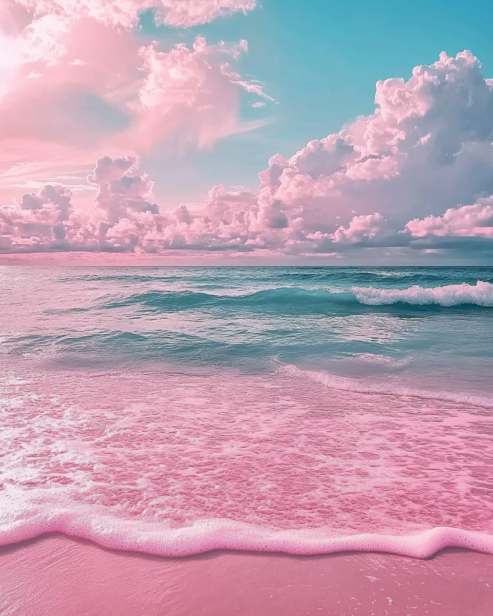 Pink Sunset Beach Clouds Turquoise View